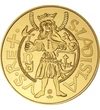 aranyforint utánveret, Szent László bárddal, országalmával, Ag 333+Au, 5,5 g, Magyar Királyság, eredeti érme: 1490-1501