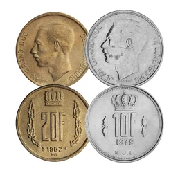 25centime,1,5,10 frank,1964-1984 Luxemburg