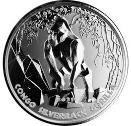 500 frank, Ezüsthátú gorilla, , Ag 999, 31,1 g, Kongó, 2021