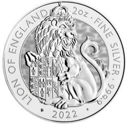 5 font, Oroszlán ábrázolás, , színsúly, Ag 9999, 62,2 g, Nagy-Britannia, 2022
