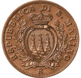 10 centesimi, Címer, Bronz, 5,4 g, San Marino, 1935-1938