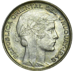 20 centesimo, Fríg sapkás nő, , Ag 720, 3 g, Uruguay, 1942