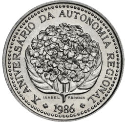 100 escudo, Virág, , CuNi, 16,5 g, Azori-szigetek, 1986