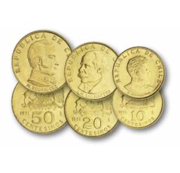 10, 20, 50 centesimo, 1, 5 escudo, , 0, 0, Chile, 1971-1972