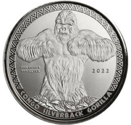 500 frank, Ezüsthátú gorilla, , Ag 999, 31,1 g, Kongó, 2022