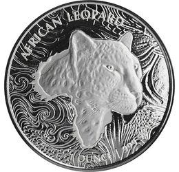 Afrikai nagyvad színezüstön, 5 cedi, ezüst, Ghána, 2019
