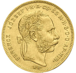  8 forint, arany, Ferenc J.,1870-1890, Osztrák-Magyar Monarchia