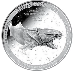 20 frank, Dunkleosteus, , Ag 9999, 31,1 g, Kongó, 2023