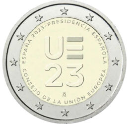 2 euró, UE 23 felirat, csillagok, CuNi, 8,5 g, Spanyolország, 2023