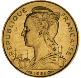 20 frank, Marianne nőalak, , Al-Bronz, 4 g, Madagaszkár, 1953