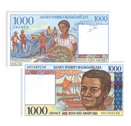 Madagaszkár rejtett kincsei, 500, 1000 frank, Madagaszkár, 1994