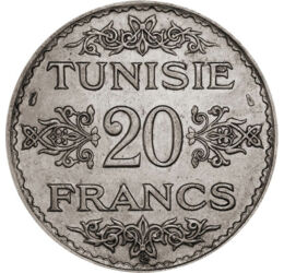 20 frank, Arab írás, , Ag 680, 19,9 g, Tunézia, 1935-1937