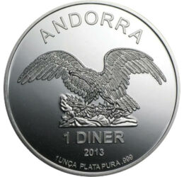 1 dínár, Sas, , , Ag 999, 31,1 g, Andorra, 2008-2023