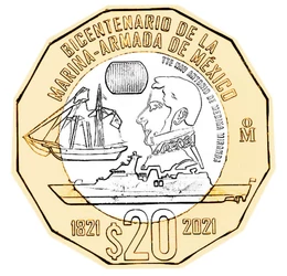 20 peso, Miranda hadnagy, hajók, , , CuNi, 12,67 g, Mexikó, 2021