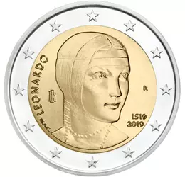  2 euró, Leonardo, Hölgy hermelinnel, Olaszország