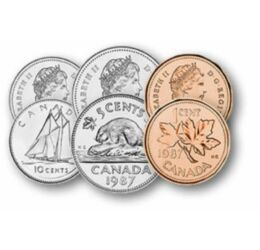 1, 5, 10, 25, 50 cent, 1 dollár, , 0, 0, Kanada, 1968-1991