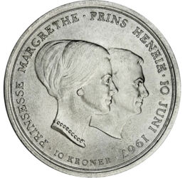 10 korona, II. Margit, Henrik herceg, Ag 800, 20,5 g, Dánia, 1967