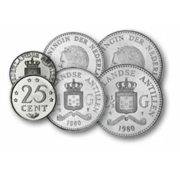 1, 2,5, 5, 10, 25 cent, 1, 2,5 gulden, , 0, 0, Holland Antillák, 1979-1985