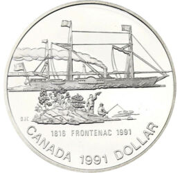 1 dollár, Frontenac gőzhajó, , , Ag 500, 23,33 g, Kanada, 1991