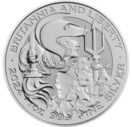 2 font, Britannia és Liberty ábrázolás, , Ag 999, 31,1 g, Nagy-Britannia, 2024
