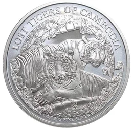 3000 riel, Tigris ábrázolás, Ag 999, 31,1 g, Kambodzsa, 2024