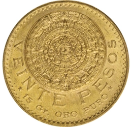 20 peso, Azték naptár, , Au 900, 16,6 g, Mexikó, 1917-1959