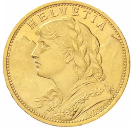  20 frank, Vreneli, 1883-1949, arany, Svájc