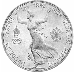  5 kor., F.J. uralk.60.évf.,ezüst,1908, Osztrák-Magyar Monarchia