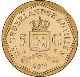 5 gulden, Beatrix és Vilmos Sándor, steel, 14 g, Holland Antillák, 2013