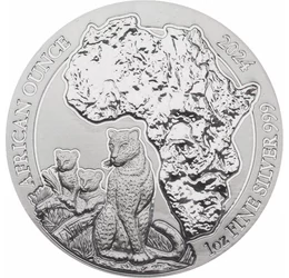 50 frank, Afrika, leopárdok, , Ag 999, 31,1 g, Ruanda, 2024