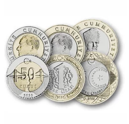 1, 5, 10, 25, 50 kurus, 1, 5 lira, , 0, 0, Törökország, 2023