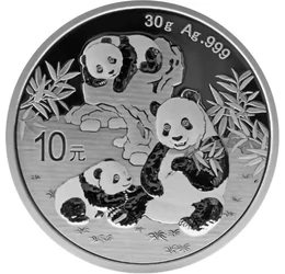 10 jüan, Két panda, , Ag 999, 30 g, Kína, 2025