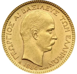  20 drachma, I. György, arany, 1884, Görögország