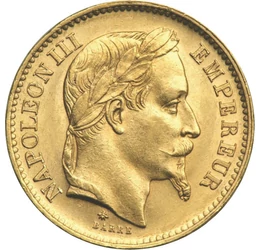  20 frank III.Napóleon,1861-70babérk, Franciaország