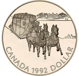 Postakocsi ezüstdolláron, 1 dollár, ezüst, Kanada, 1992