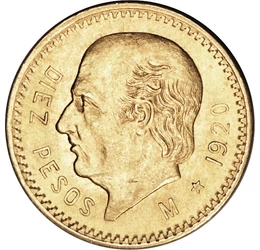 A Mexikói Függetlenség Atyja, 10 peso, arany, Mexikó, 1905-1959