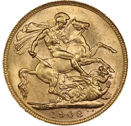 1 sovereign, Szent György és a sárkány, Au 917, 7,99 g, Nagy-Britannia, 1902-1910