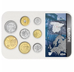 Az utolsó spanyol peseták az euró bevezetése előtt, 1, 5, 10, 25, 50, 100, 200, 500 peseta, Spanyolország, 1989-2001
