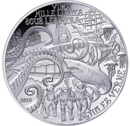 10 euró, Nautilus, búvárok, kalmár, cápa, , Ag 999, 22,2 g, Franciaország, 2025
