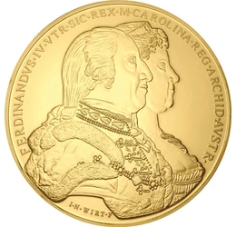 koronázási érem, utánveret, Római áldozó oltár címerrel, CuNi+Au, 35 g, Magyar Királyság, eredeti érme: 1790