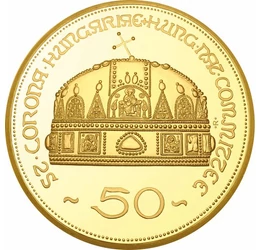 50 pengő fantáziaveret, Szent István születésének 1000. évfordulója, színarannyal bevont rézötvözet, eredeti érem: Magyar Népköztársaság, eredeti érem: 1969