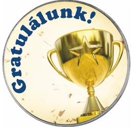 // Gratuláló alkalmi érem csillagos serleggel, névre szóló ajándékkártyával, díszcsomagolva, színezett érem, díszcsomagolásban //