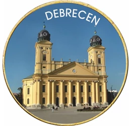 // 1 euró, Debrecen - a virágkarnevál városa, egyedi színes érme, CuNi, Európai Unió, 2002-2023 // A színes érmén a Református Nagytemplom látható!