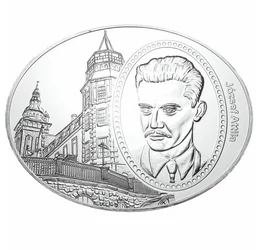 // József Attila, ovális emlékérem // A magyar költészet napját 1964 óta április 11-én József Attila születésnapján ünnepeljük. A csodaszép érmén a lillafüredi kastélyszálló is megjelenítésre került, arra emlékeztetve, amikor 1933. június 10-én József Att