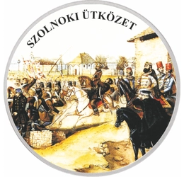 // érem, Szabadságharc - Szolnoki ütközet, festett ezüstözött érem, festett, ezüstözött, ,  // A magyar győzelemmel zárult csata az 1849-es dicsőséges tavaszi hadjárat nyitánya, de egyben a forradalom egyik legvéresebb ütközete is volt. A magyarok sikeres