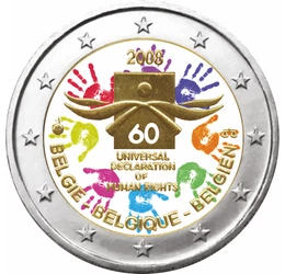 Emberi jogok, 2 euró, színezett érme, Belgium, 2008