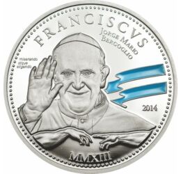Ferenc pápa, 2 dollár, festett ezüst érme, Cook-szigetek, 2014