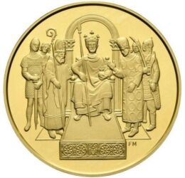 Szent István megkoronázása, 100000 forint, arany emlékpénz, Magyar Köztársaság, 2001