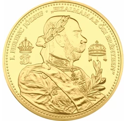 // aranyérem utánveret, Uralkodási emlékérem - 1848-1916, aranyozott rézötvözet, eredeti érem: Osztrák-Magyar Monarchia, eredeti érem: 1916 // Ferenc József 1916. november 21-én elhunyt. Halála után ezzel az arany emlékéremmel emlékeztek meg uralkodásáról