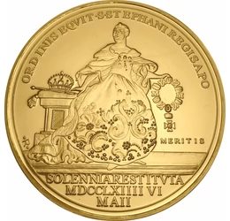 A Szent István rend alapítása 10 dukát aranyérem, 1764, utánveret